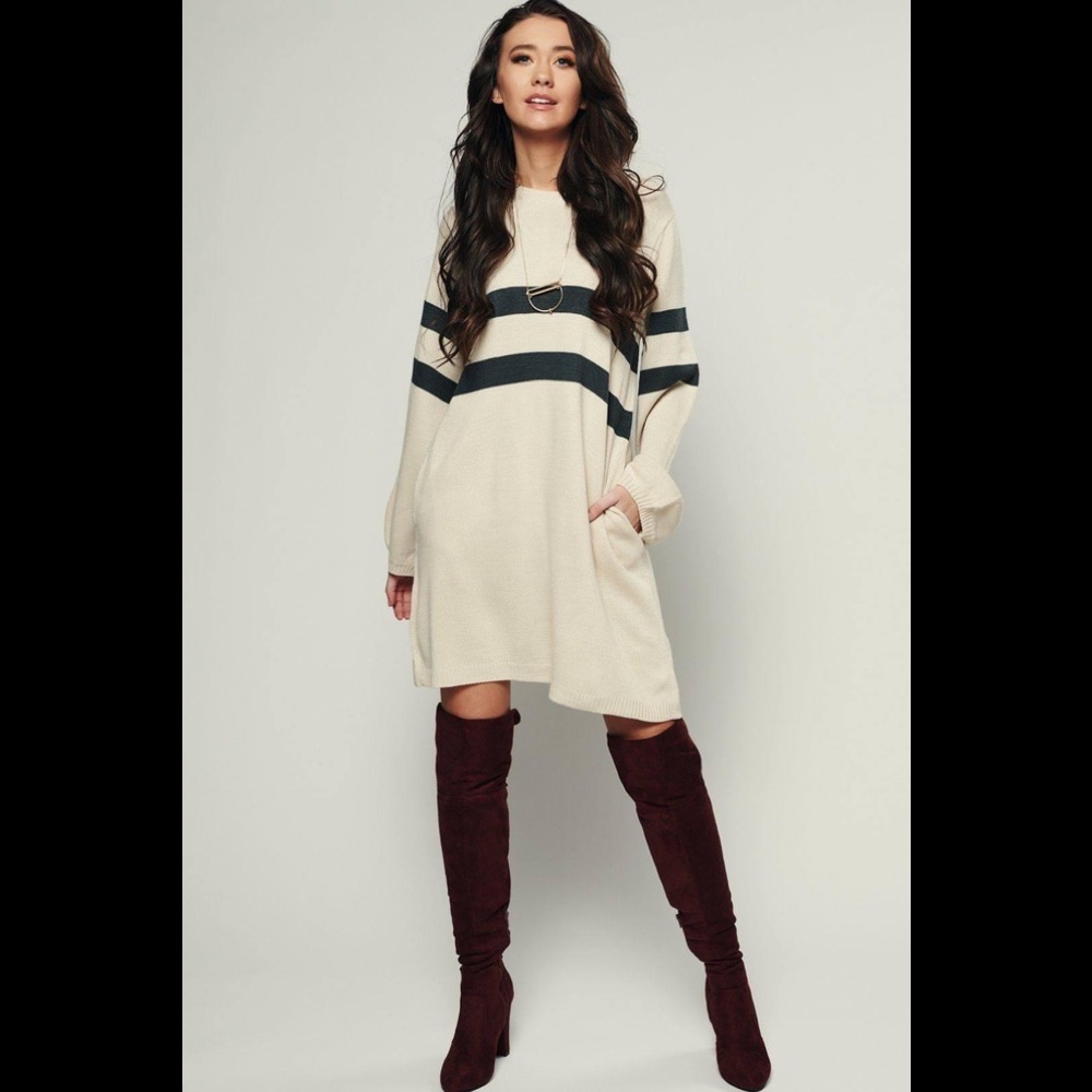 Easel Tan with navy stripes sweater tunic - size medium